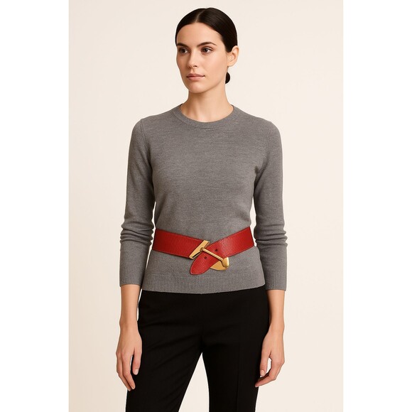 Vintage Callison Red Leather Belt Gold Tone Buckle Women's Large Retro USA Made - Picture 1 of 8